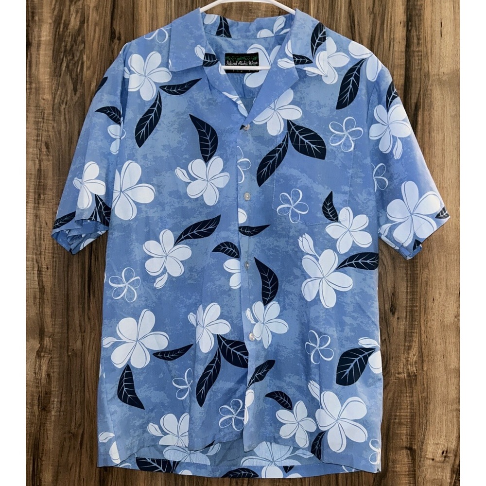 🏝️Island Aloha Wear W/ White Flowers/Dark Blue Leaves/Light‎ Blue Shirt